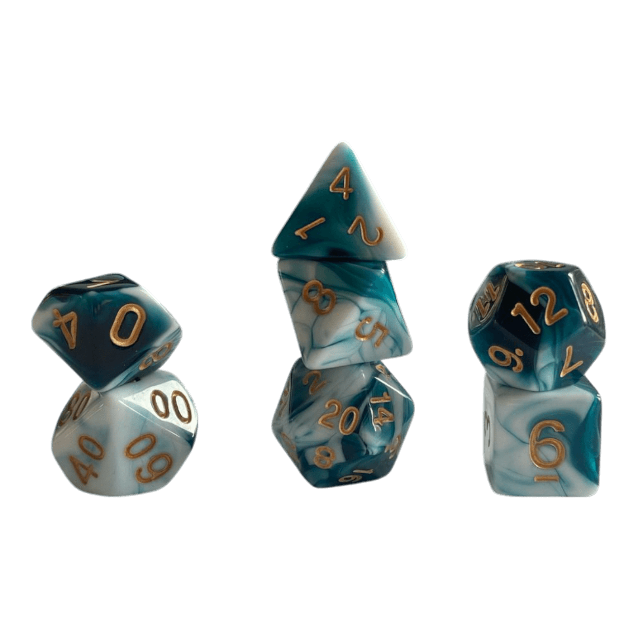 Würfel Stube Marmorierte Würfel 7er Set in Schwarz-Grün-Weiß mit goldenen Zahlen