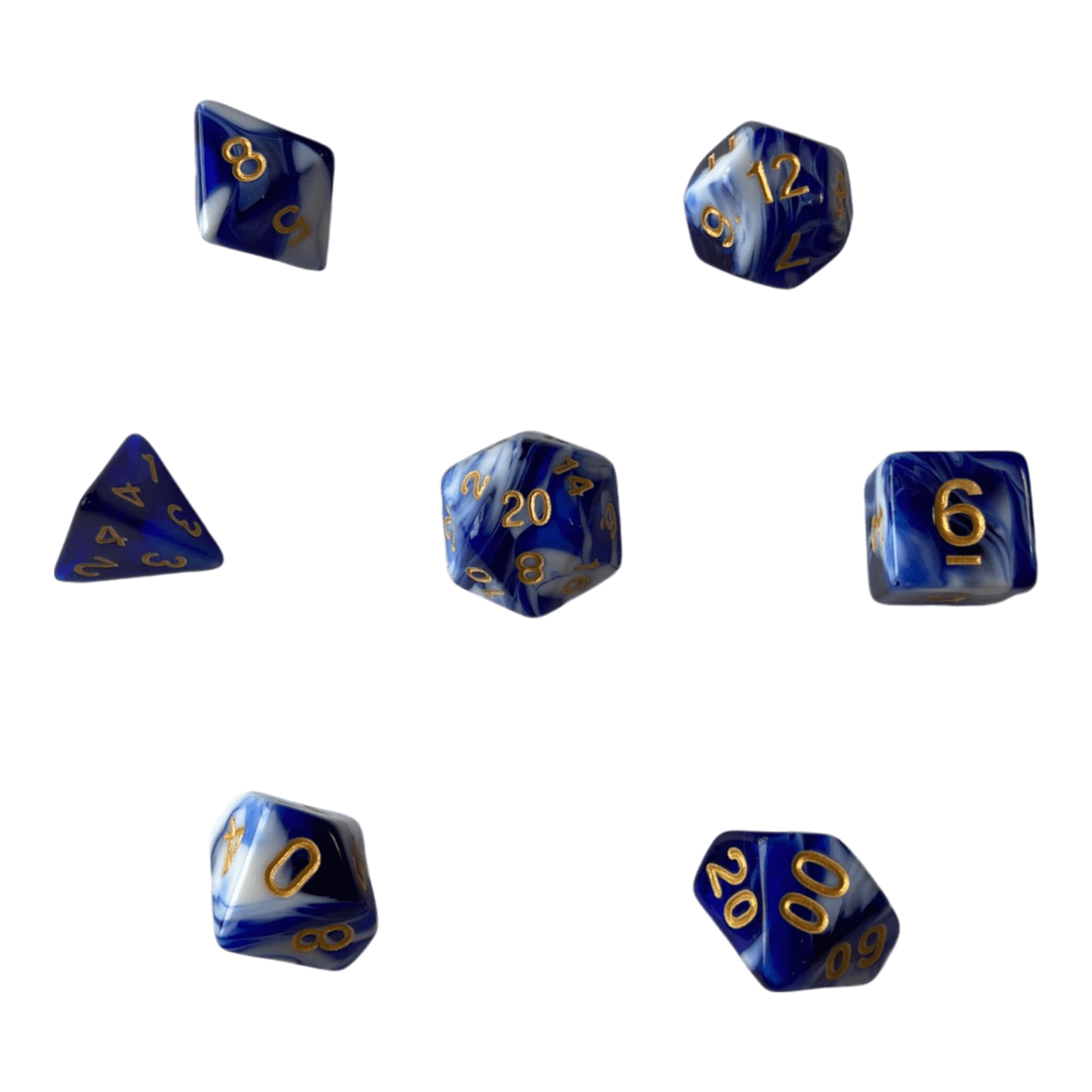 Würfel Stube Marmorierte Würfel Blau-Weiß mit goldenen Zahlen
