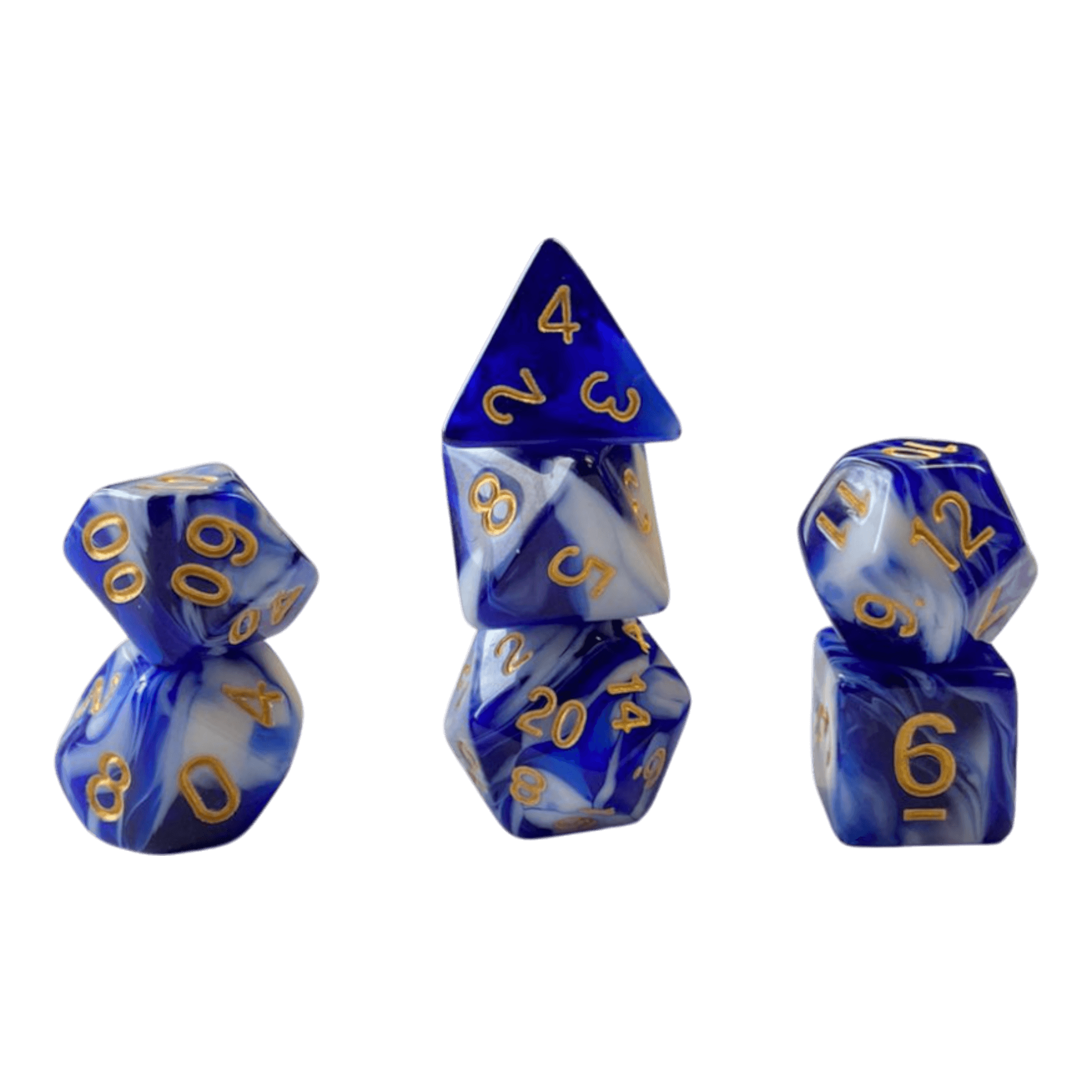 Würfel Stube Marmorierte Würfel Blau-Weiß mit goldenen Zahlen