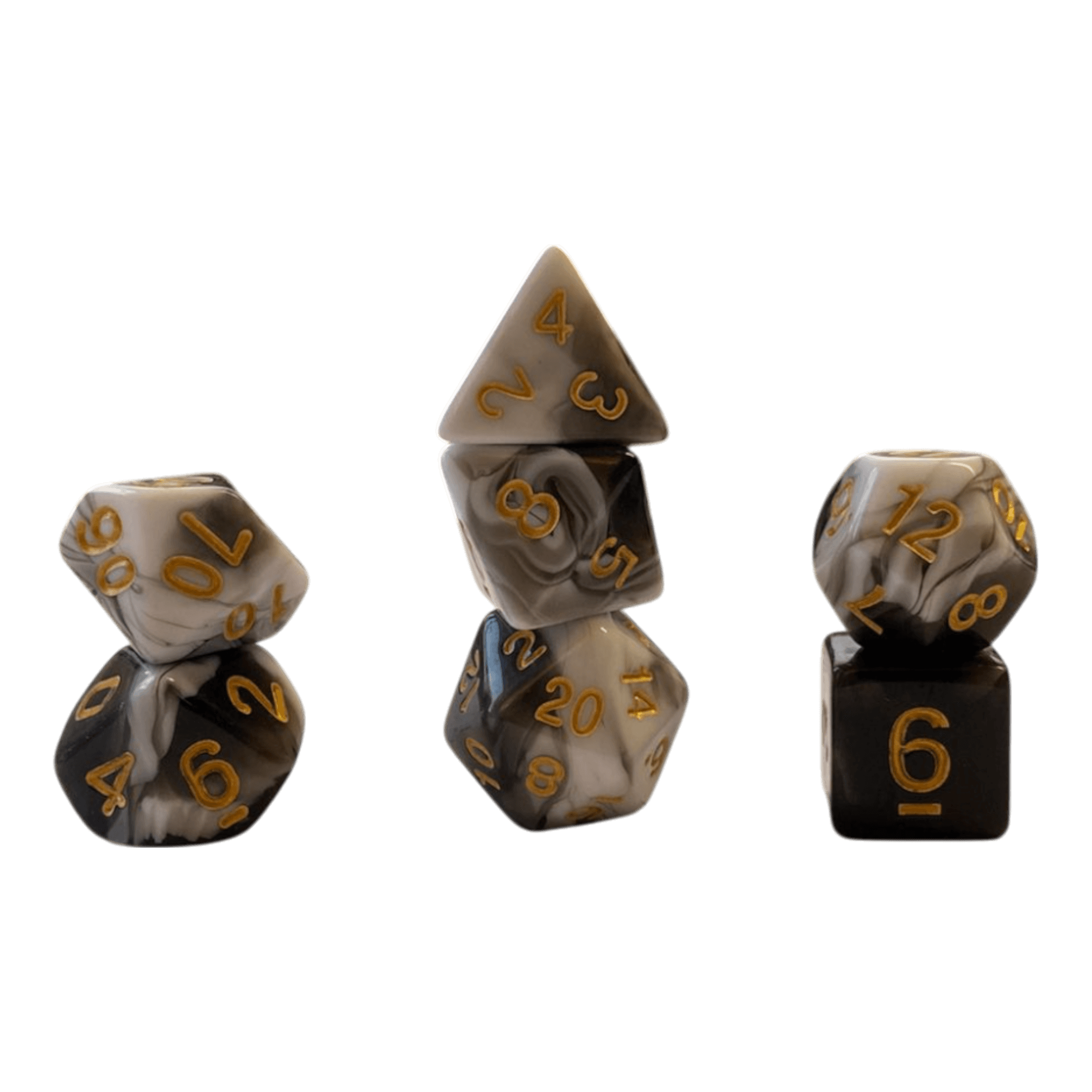 Würfel Stube Marmorierte Würfel Schwarz-Weiß mit goldenen Zahlen 7er Set