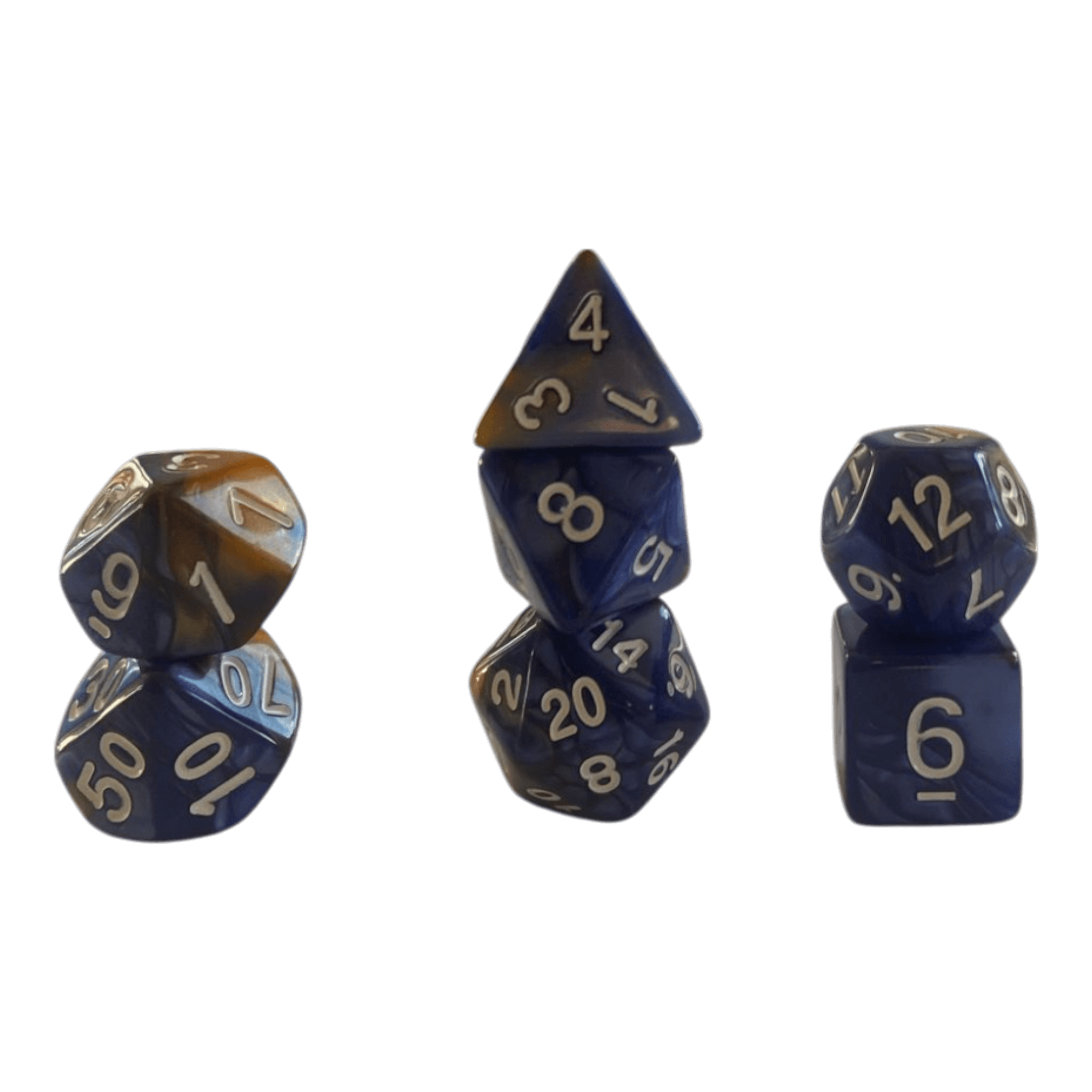 Würfel Stube Perlmuttwürfel 7er Set in Blau & Gold