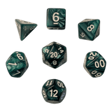 Marmorierte Würfel 7er Set in Dunkelgrün