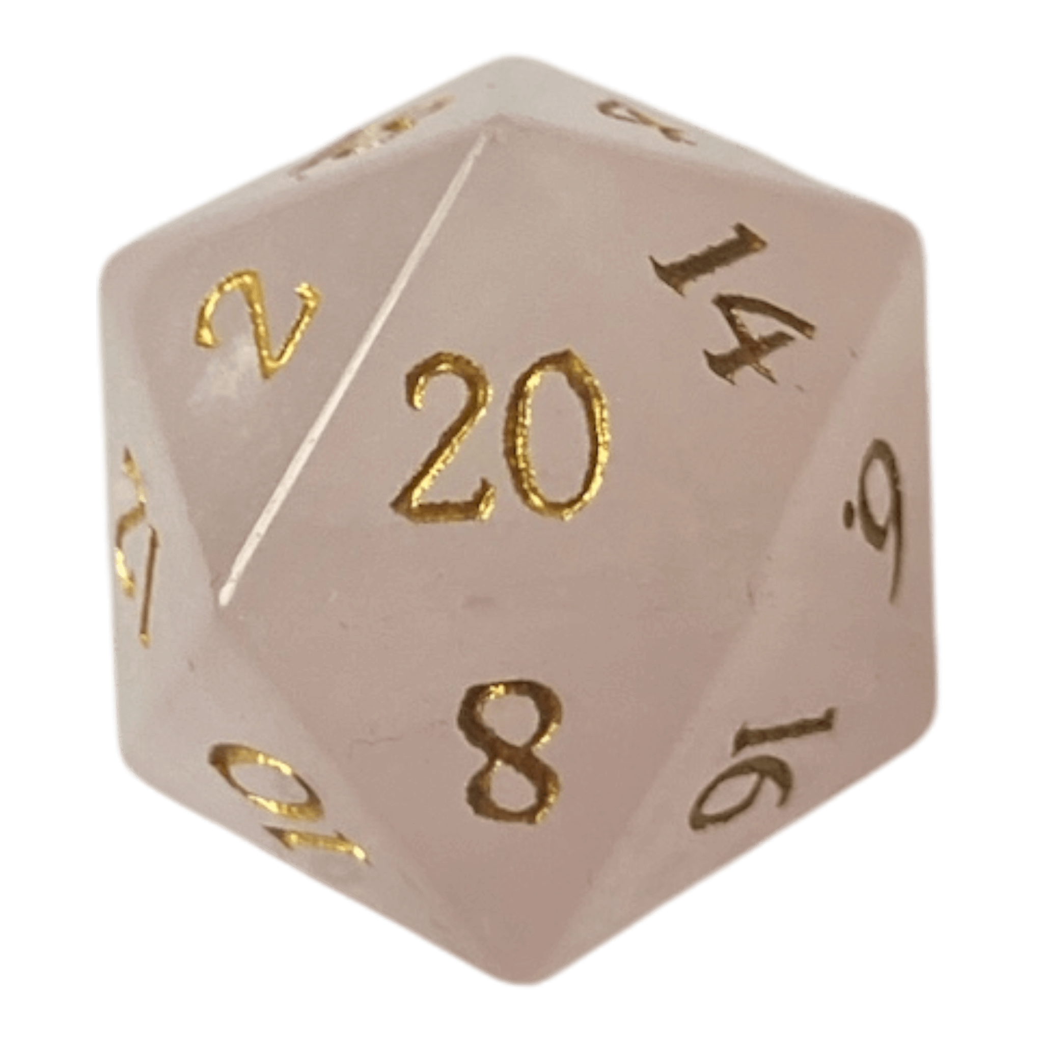 Waerfel Stube Rosenquarz Edelsteinwürfel W20