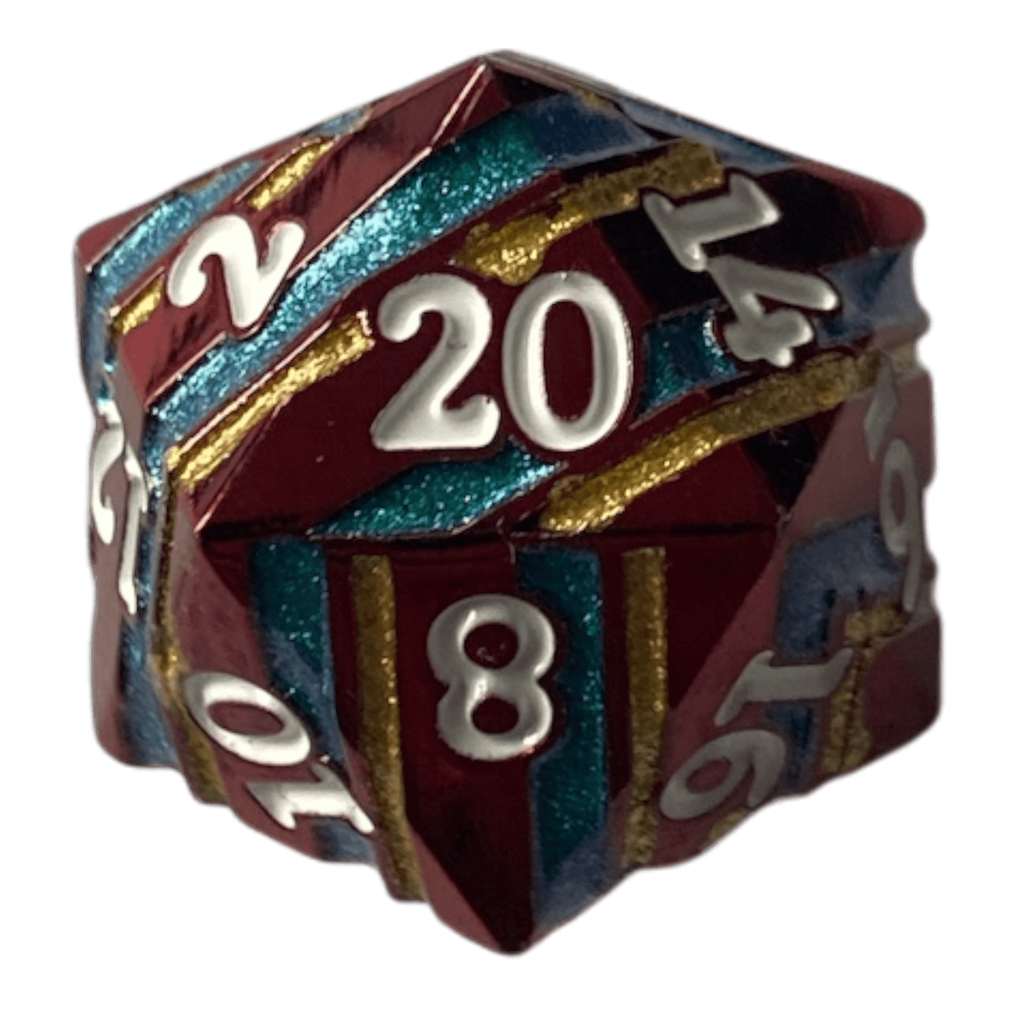 Würfel Stube Rote Metallwürfel mit blauen & goldenen Streifen W20