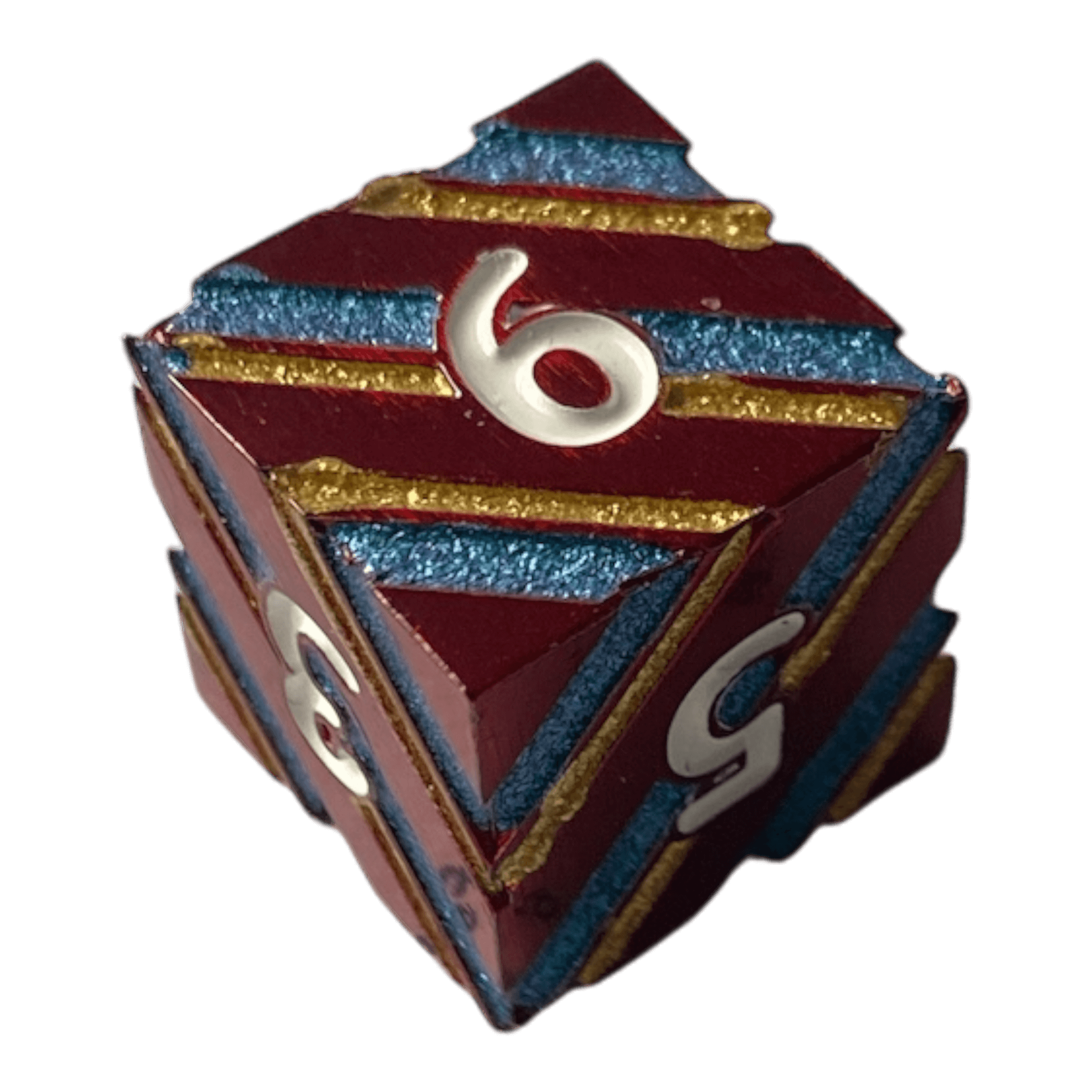 Würfel Stube Rote Metallwürfel mit blauen & goldenen Streifen W6