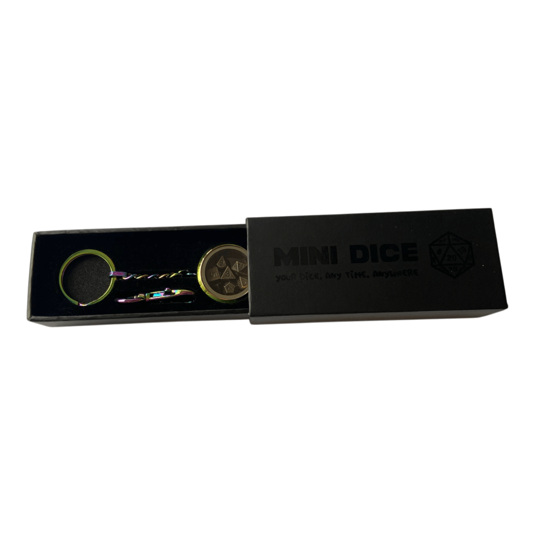 Würfel Stube Schlüsselanhänger - Rainbow Optik - inkl. Mini Metall Würfel Set - Ancient Brass - 6mm
