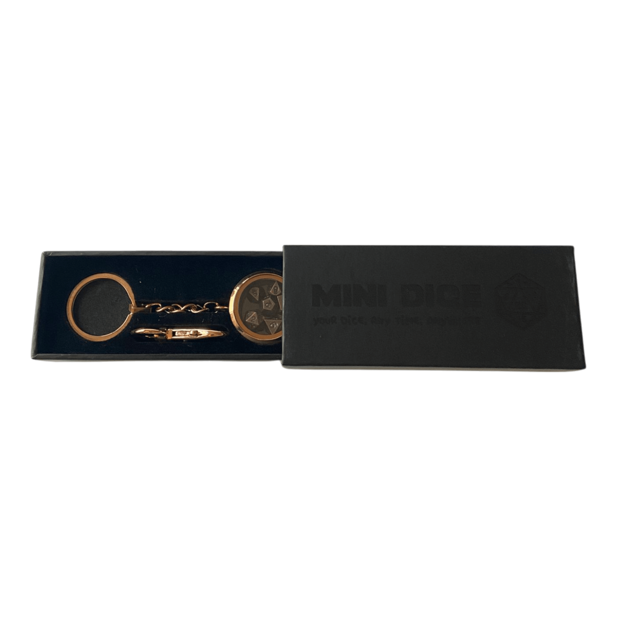 Würfel Stube Schlüsselanhänger - Rosé Gold Optik - inkl. Mini Metall Würfel Set - Kupfer - 6mm