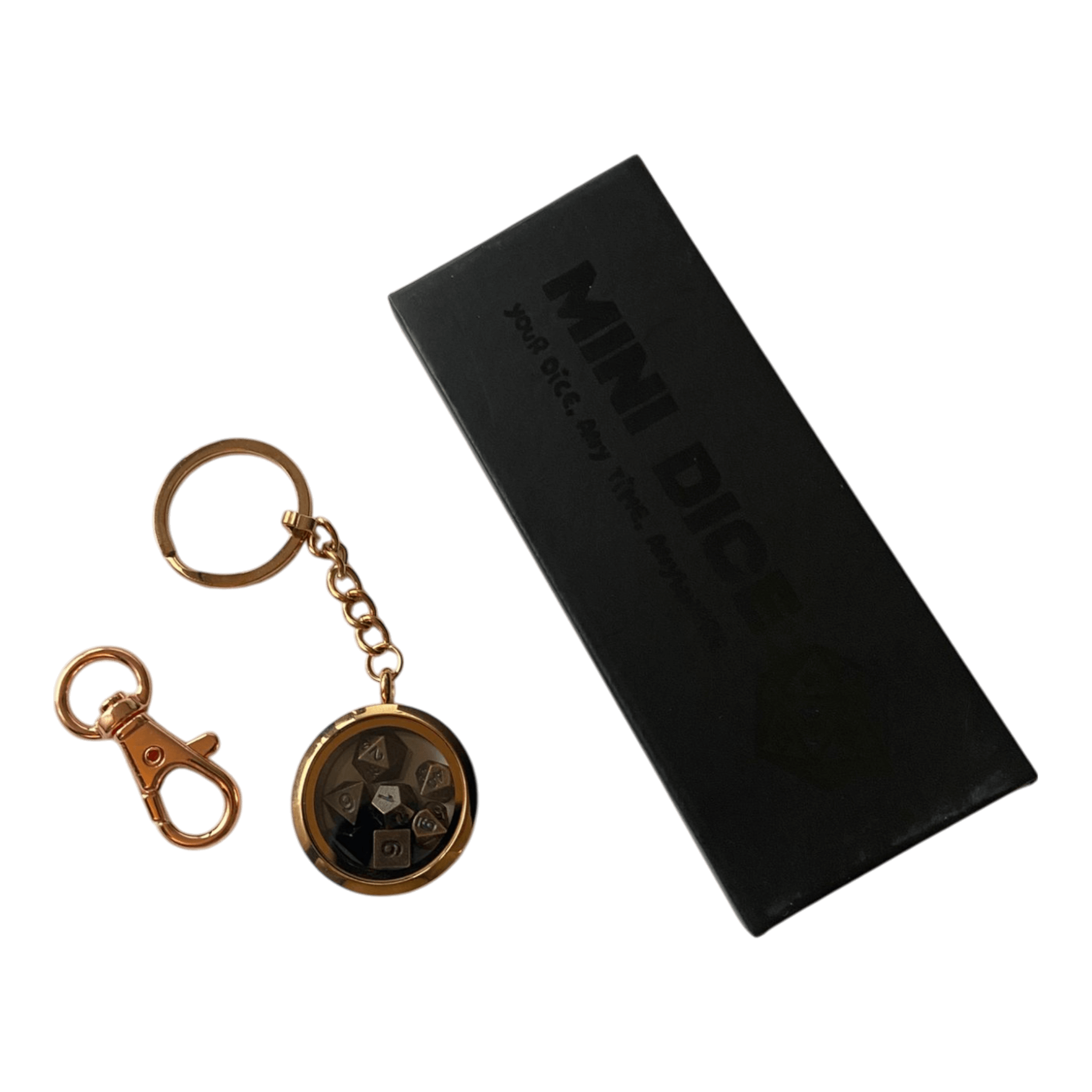 Würfel Stube Schlüsselanhänger - Rosé Gold Optik - inkl. Mini Metall Würfel Set - Kupfer - 6mm
