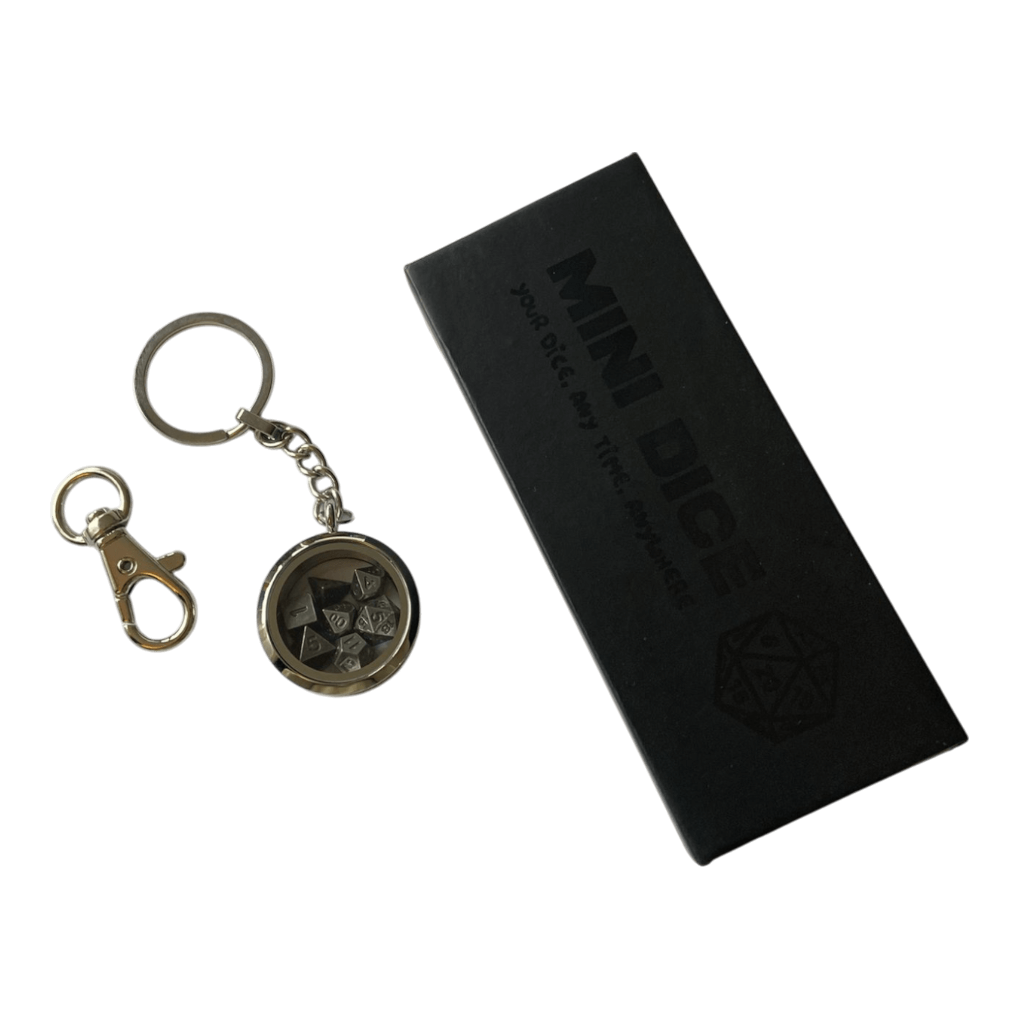Würfel Stube Schlüsselanhänger - Silber Optik - inkl. Mini Metall Würfel Set - Silber - 6mm