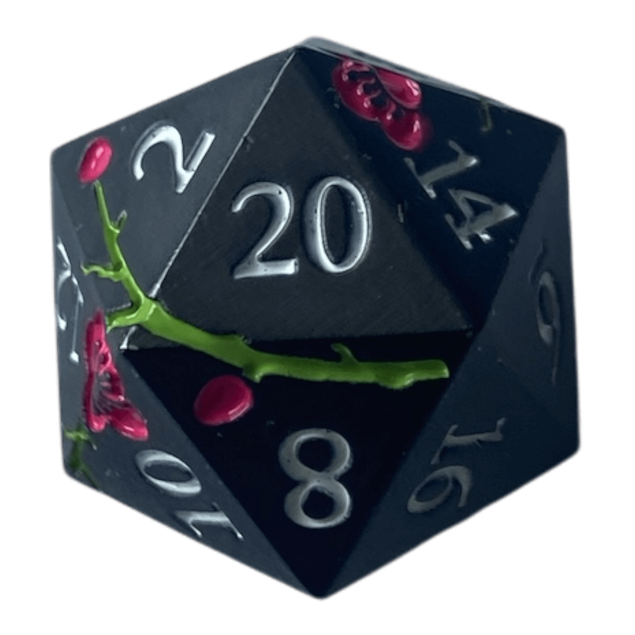 Würfel Stube Schwarze Metallwürfel mit pinken Magnolien Blüten W20