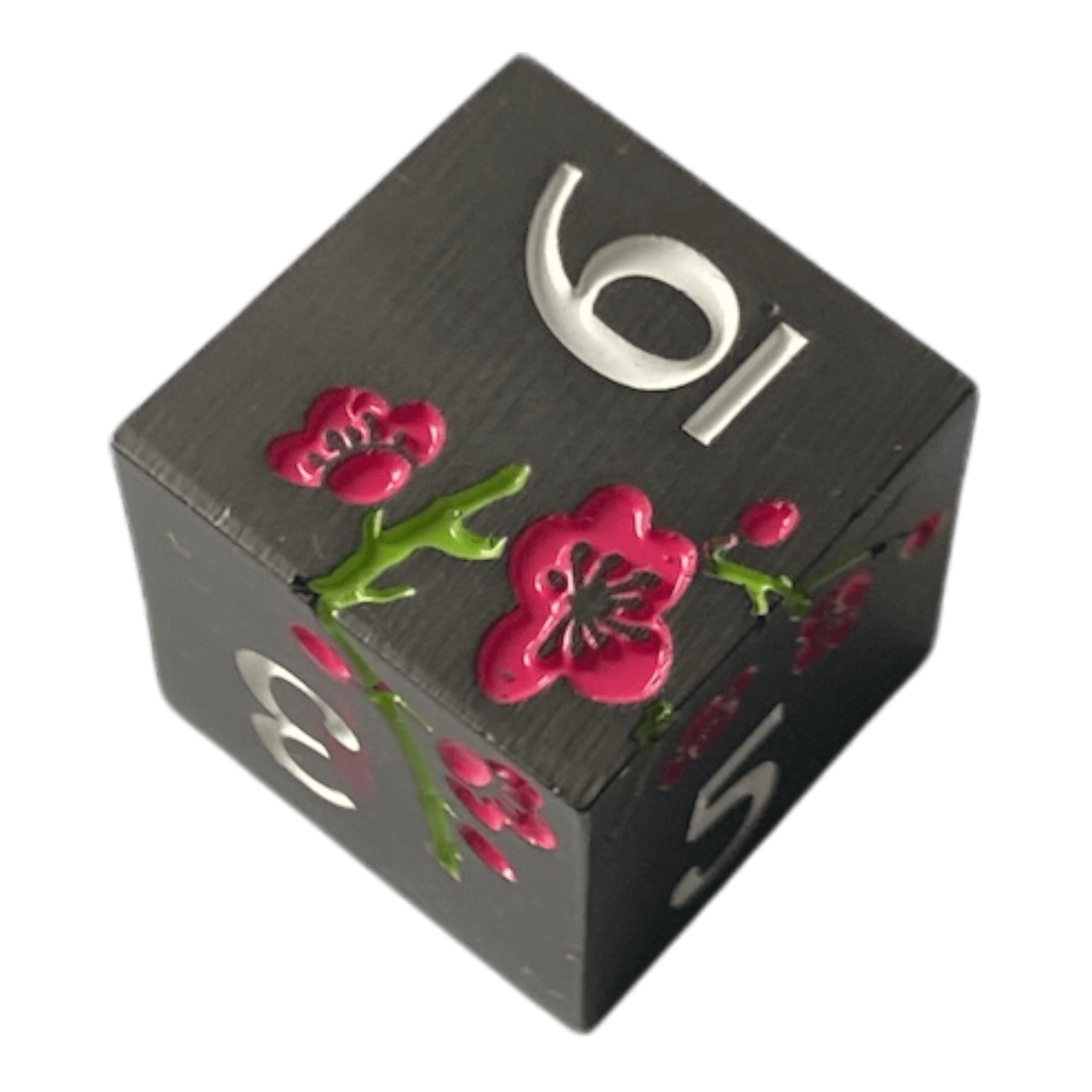 Würfel Stube Schwarze Metallwürfel mit pinken Magnolien Blüten W6