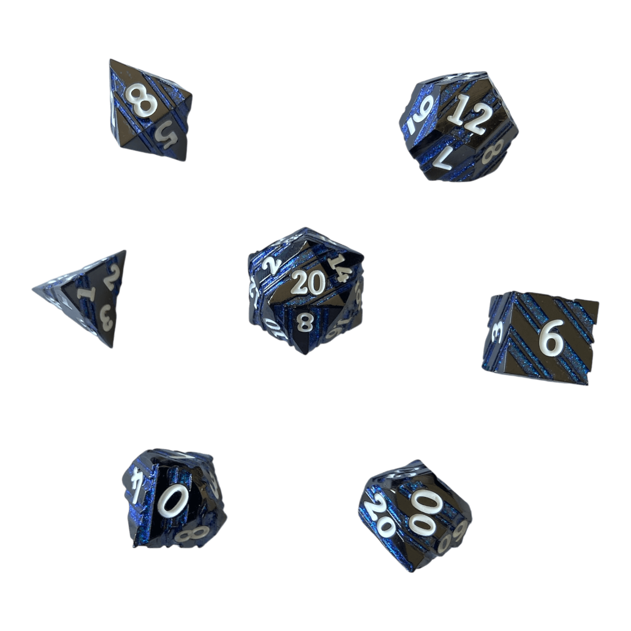 Würfel Stube Schwarzer Nickel mit blauen Streifen Metallwürfel Set