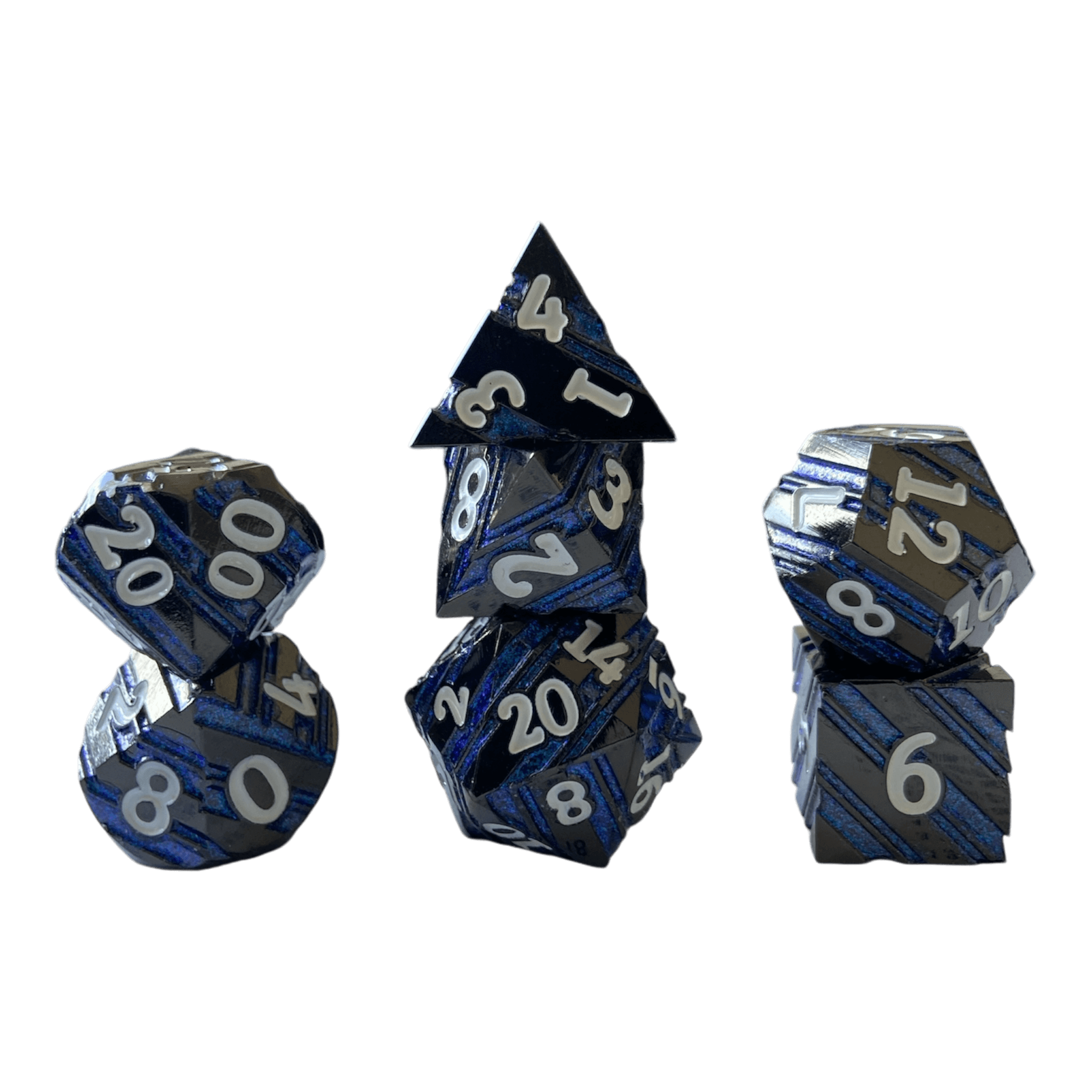 Würfel Stube Schwarzer Nickel mit blauen Streifen Metallwürfel Set