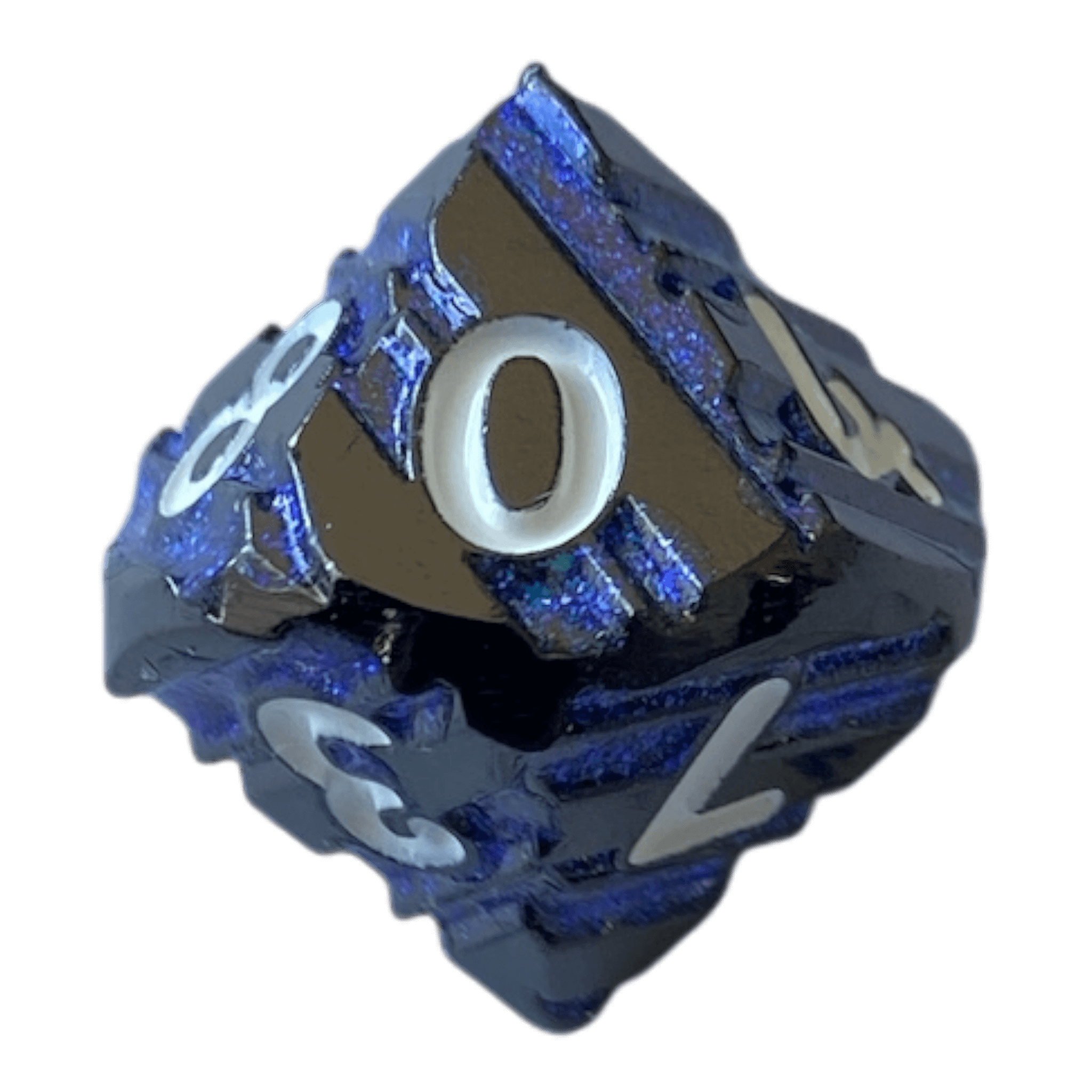 Würfel Stube Schwarzer Nickel mit blauen Streifen Metallwürfel W10