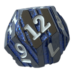 Würfel Stube Schwarzer Nickel mit blauen Streifen Metallwürfel W12