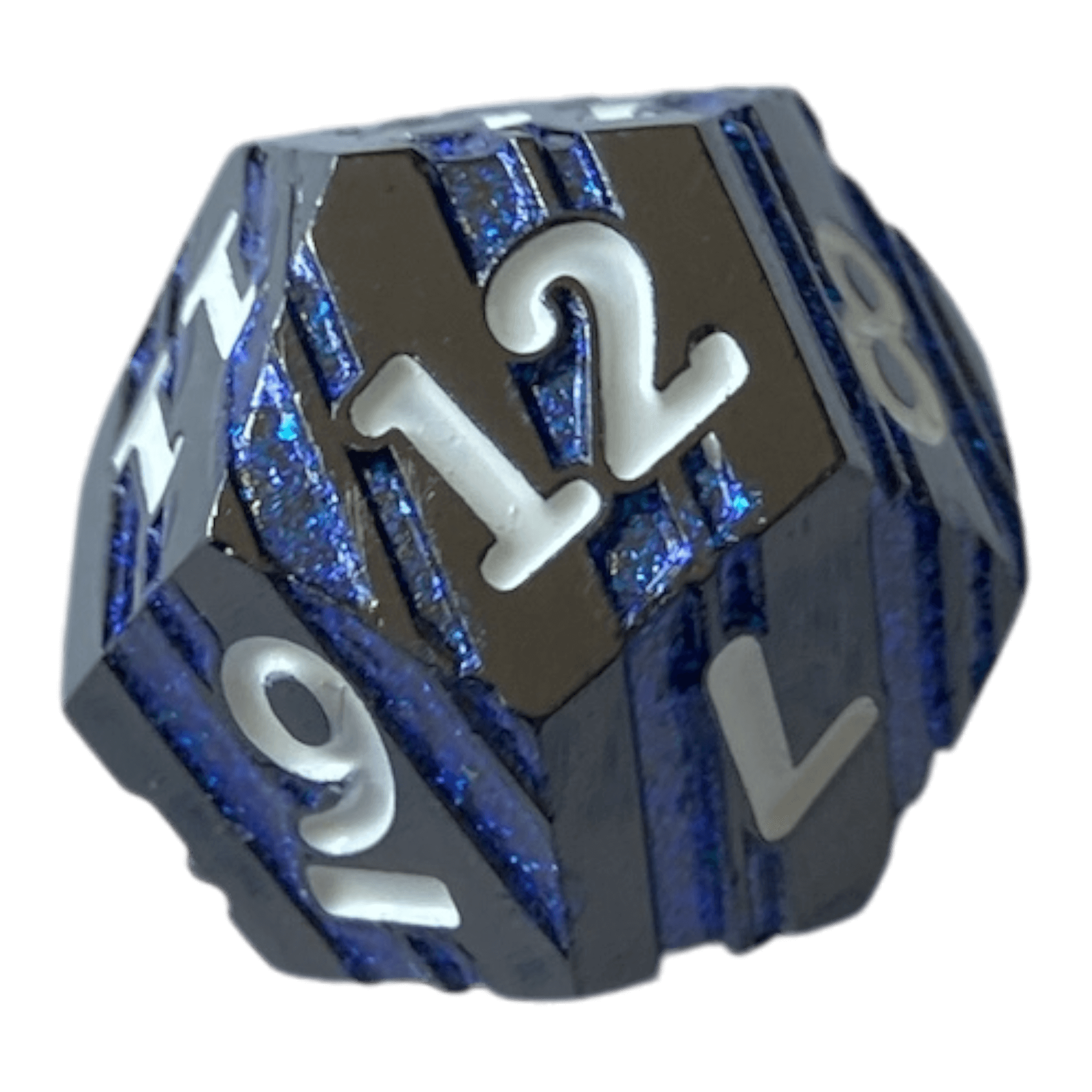 Würfel Stube Schwarzer Nickel mit blauen Streifen Metallwürfel W12