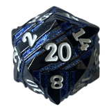 Würfel Stube Schwarzer Nickel mit blauen Streifen Metallwürfel W20