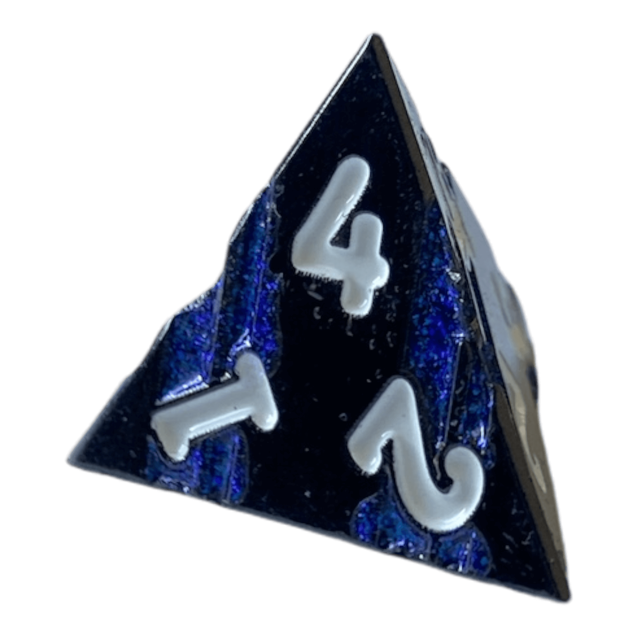 Würfel Stube Schwarzer Nickel mit blauen Streifen Metallwürfel W4