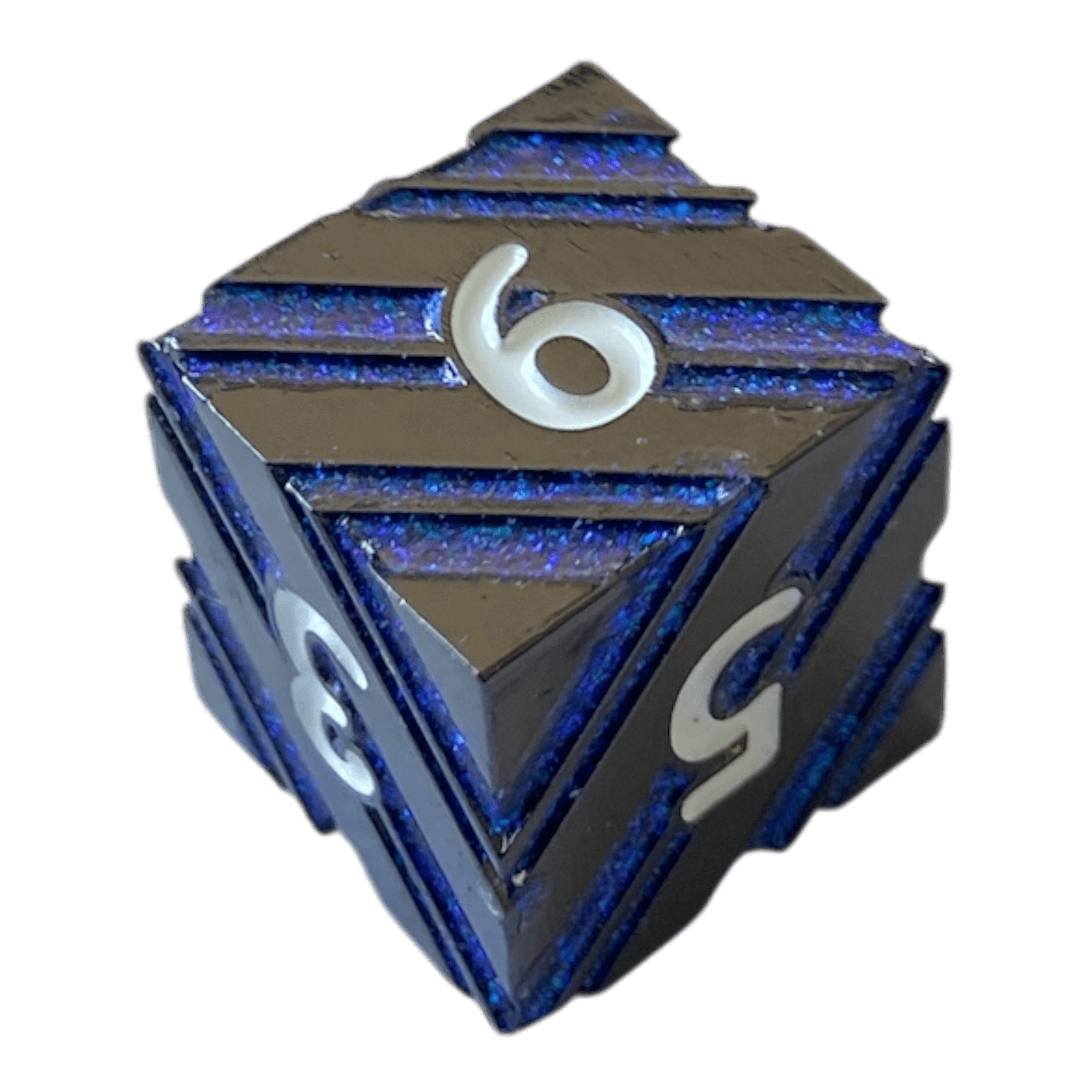 Würfel Stube Schwarzer Nickel mit blauen Streifen Metallwürfel W6