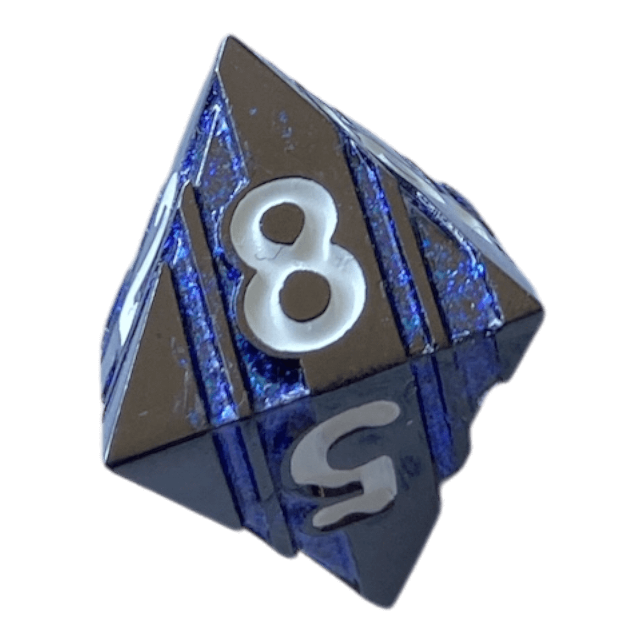 Würfel Stube Schwarzer Nickel mit blauen Streifen Metallwürfel W8