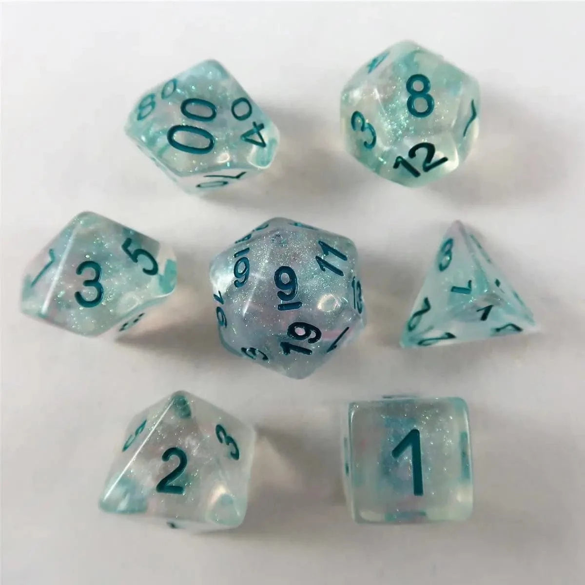 Waerfel Stube Shimmer Dice clear-teal Set