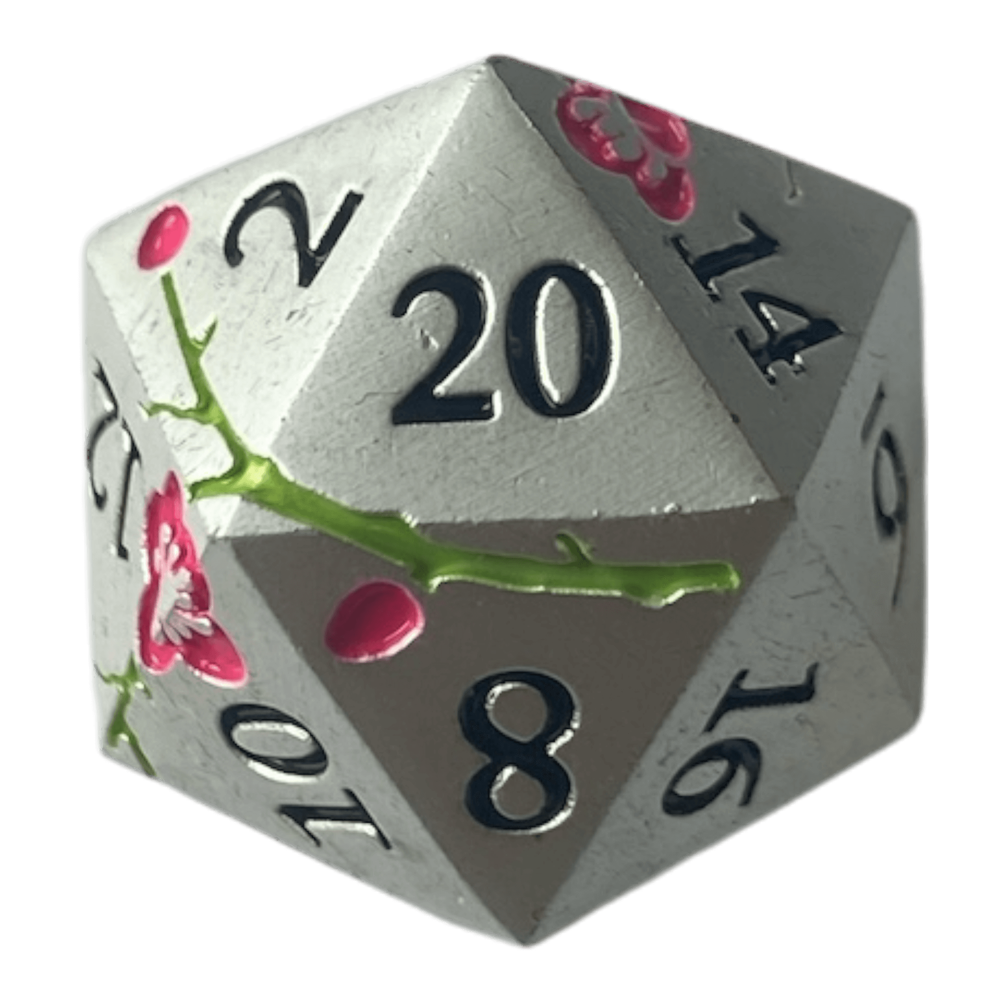 Würfel Stube Silber Metallwürfel mit pinken Magnolien Blüten W20