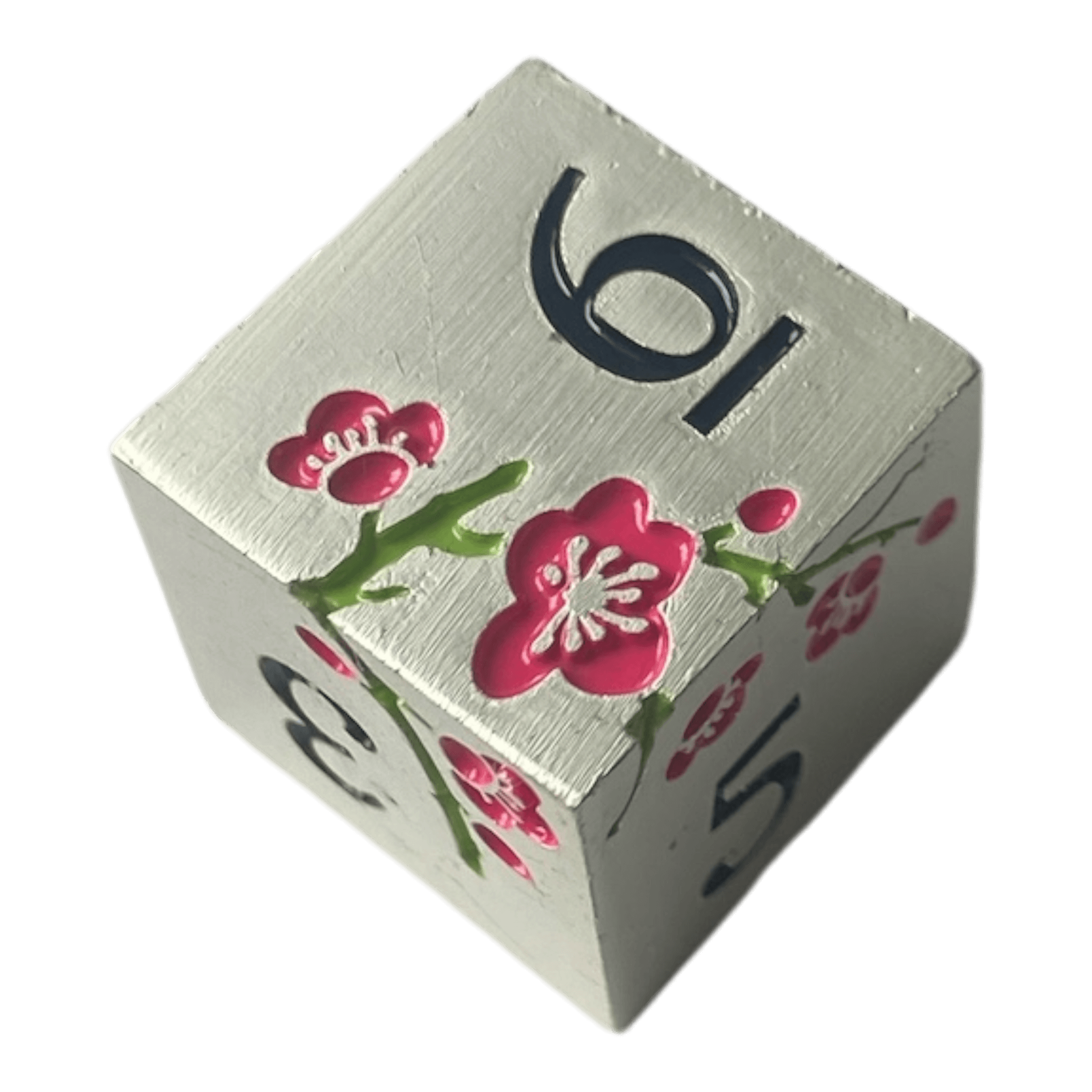 Würfel Stube Silber Metallwürfel mit pinken Magnolien Blüten W6