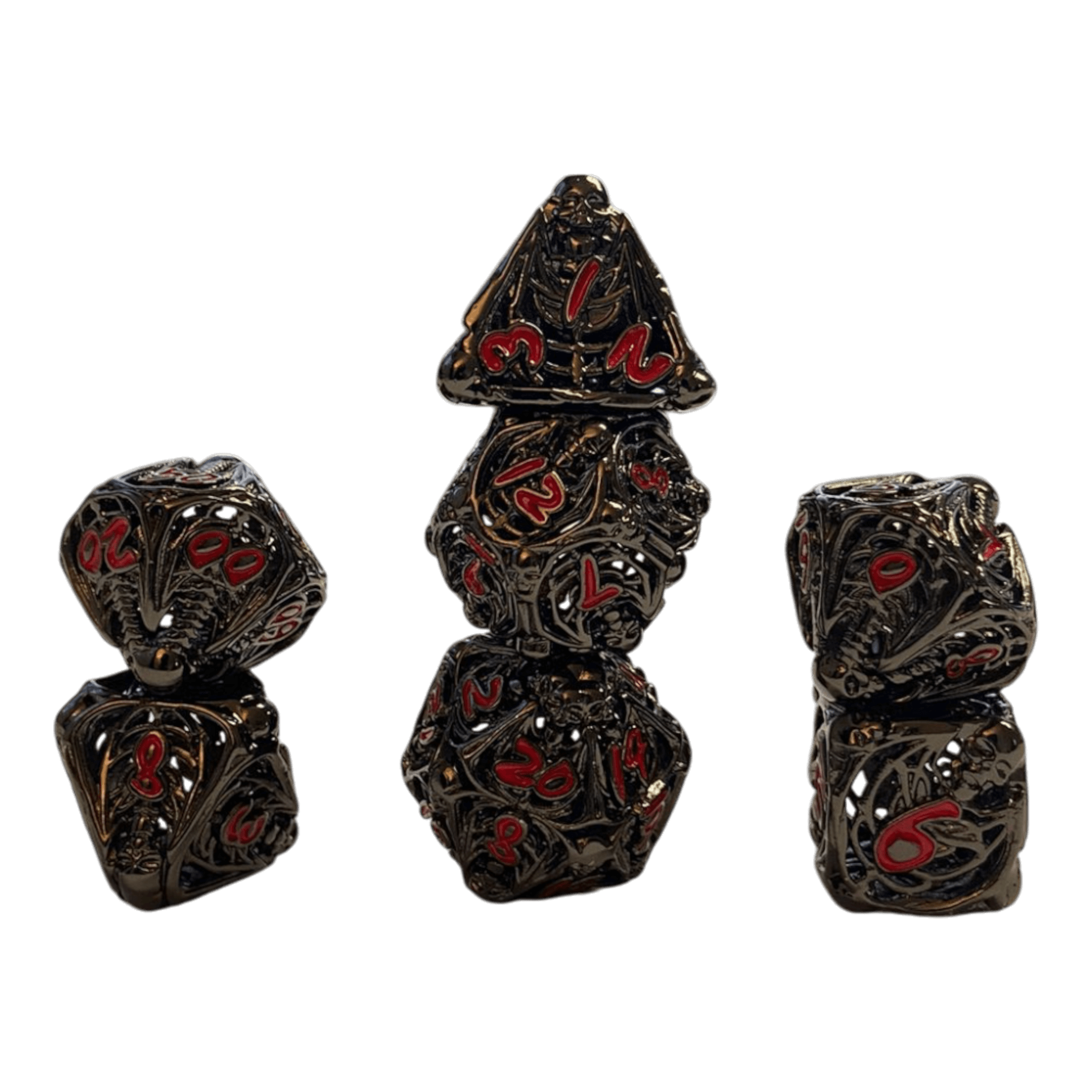 Würfel Stube Totenkopf Metallwürfel-Set (Schwarz mit roten Nummern) - 18mm
