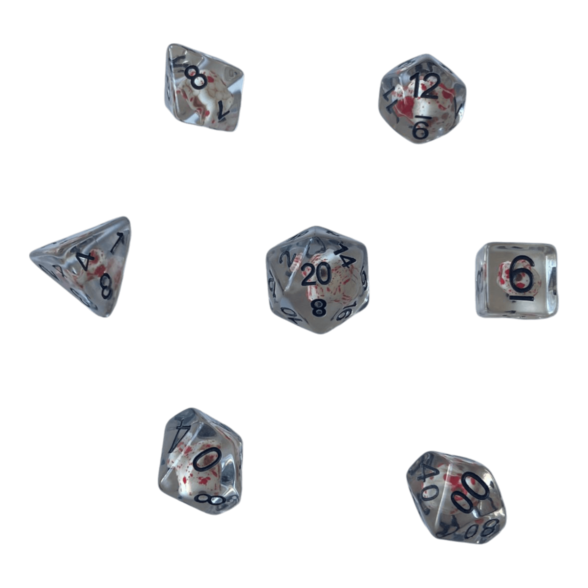 Würfel Stube Transparente Würfel mit Totenkopf - Bluttropfen Set