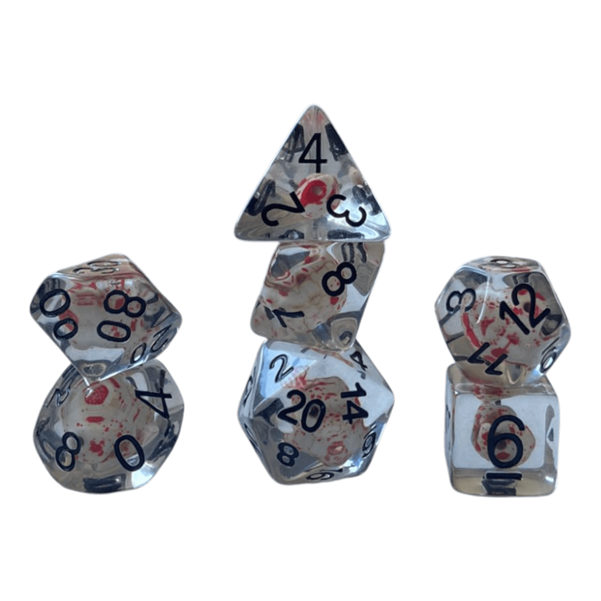 Würfel Stube Transparente Würfel mit Totenkopf - Bluttropfen Set