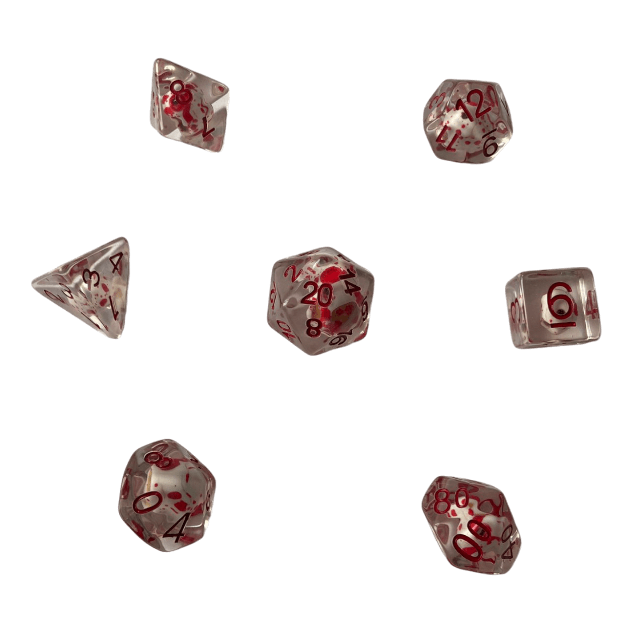 Würfel Stube Transparente Würfel mit Totenkopf & roten Ziffern - Bluttropfen Set