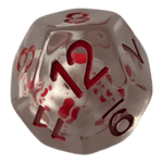 Würfel Stube Transparente Würfel mit Totenkopf & roten Ziffern - Bluttropfen W12