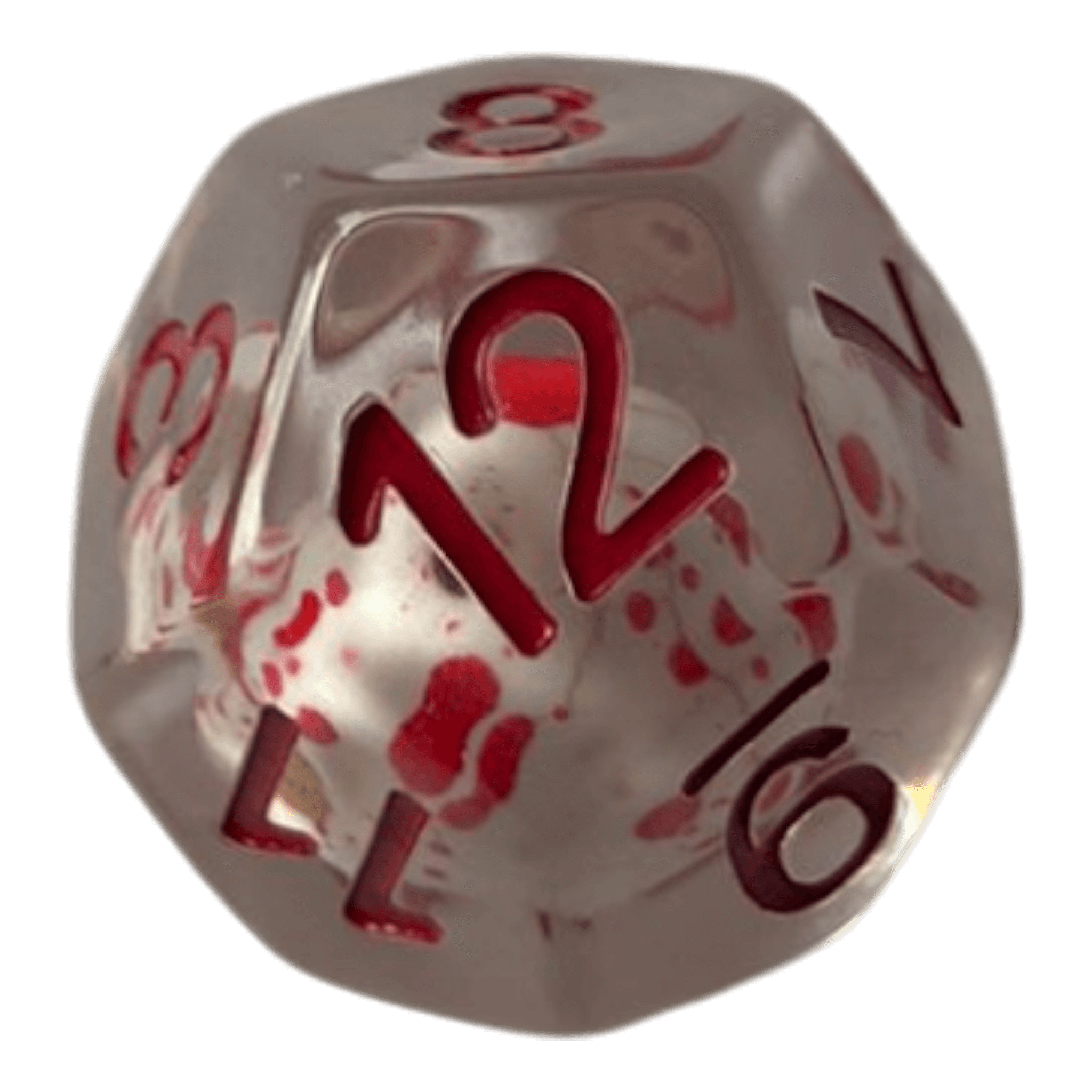 Würfel Stube Transparente Würfel mit Totenkopf & roten Ziffern - Bluttropfen W12