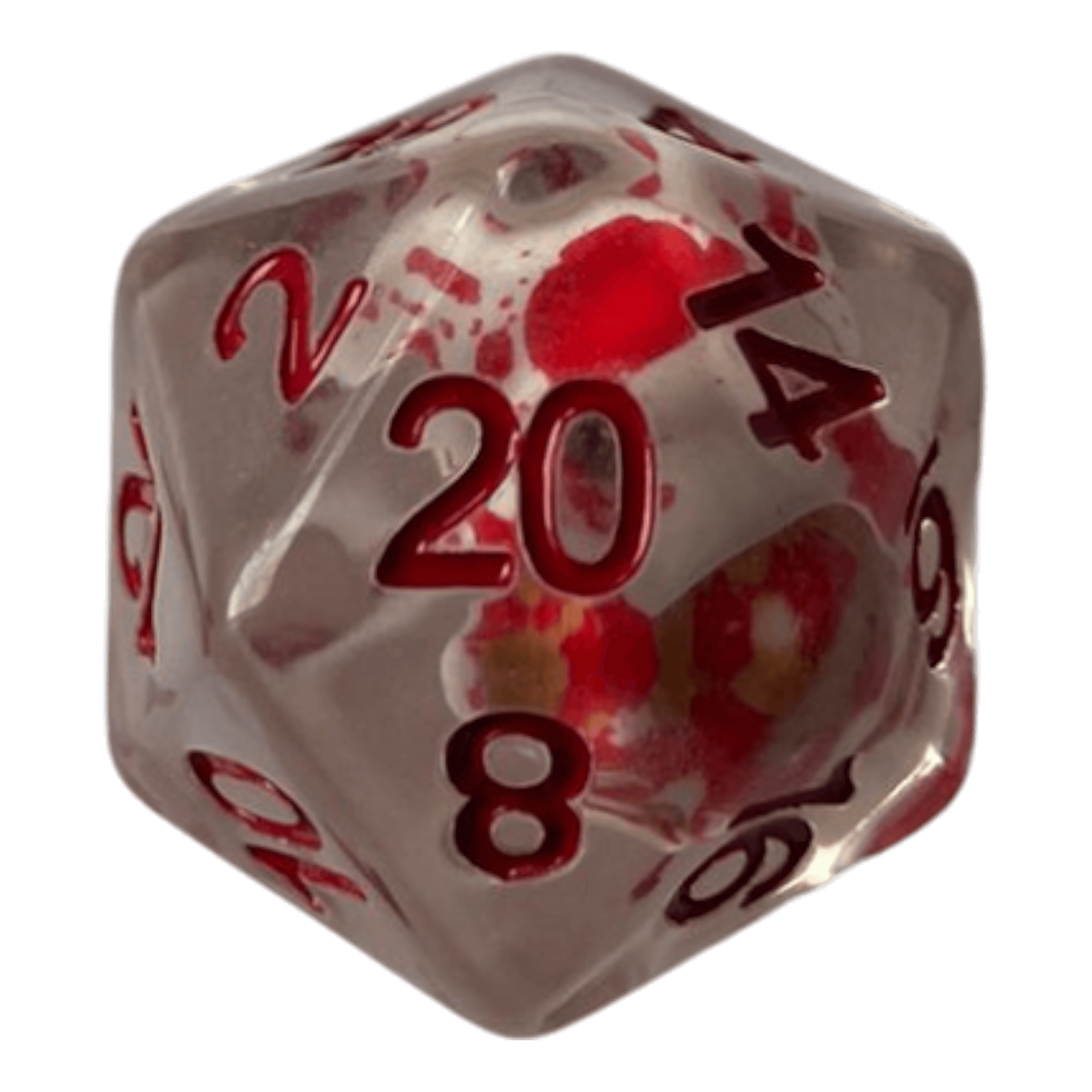 Würfel Stube Transparente Würfel mit Totenkopf & roten Ziffern - Bluttropfen W20