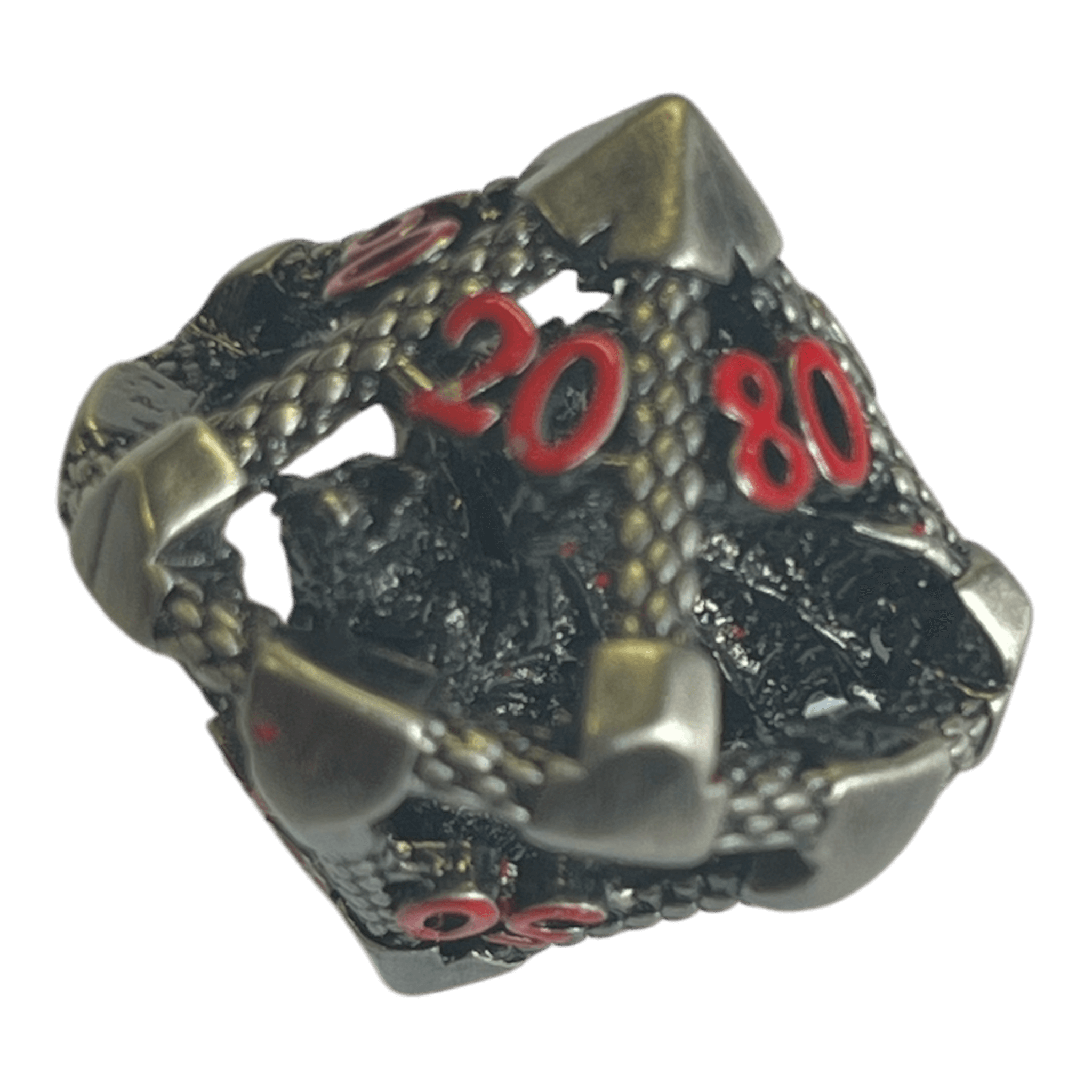 Würfel Stube W10/0 Drachenwürfel (Nickel mit roten Nummern) - 18mm