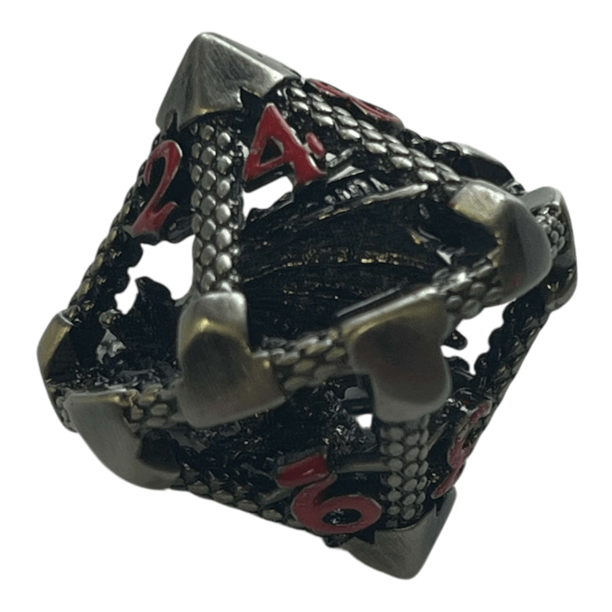 Würfel Stube W10 Drachenwürfel (Nickel mit roten Nummern) - 18mm