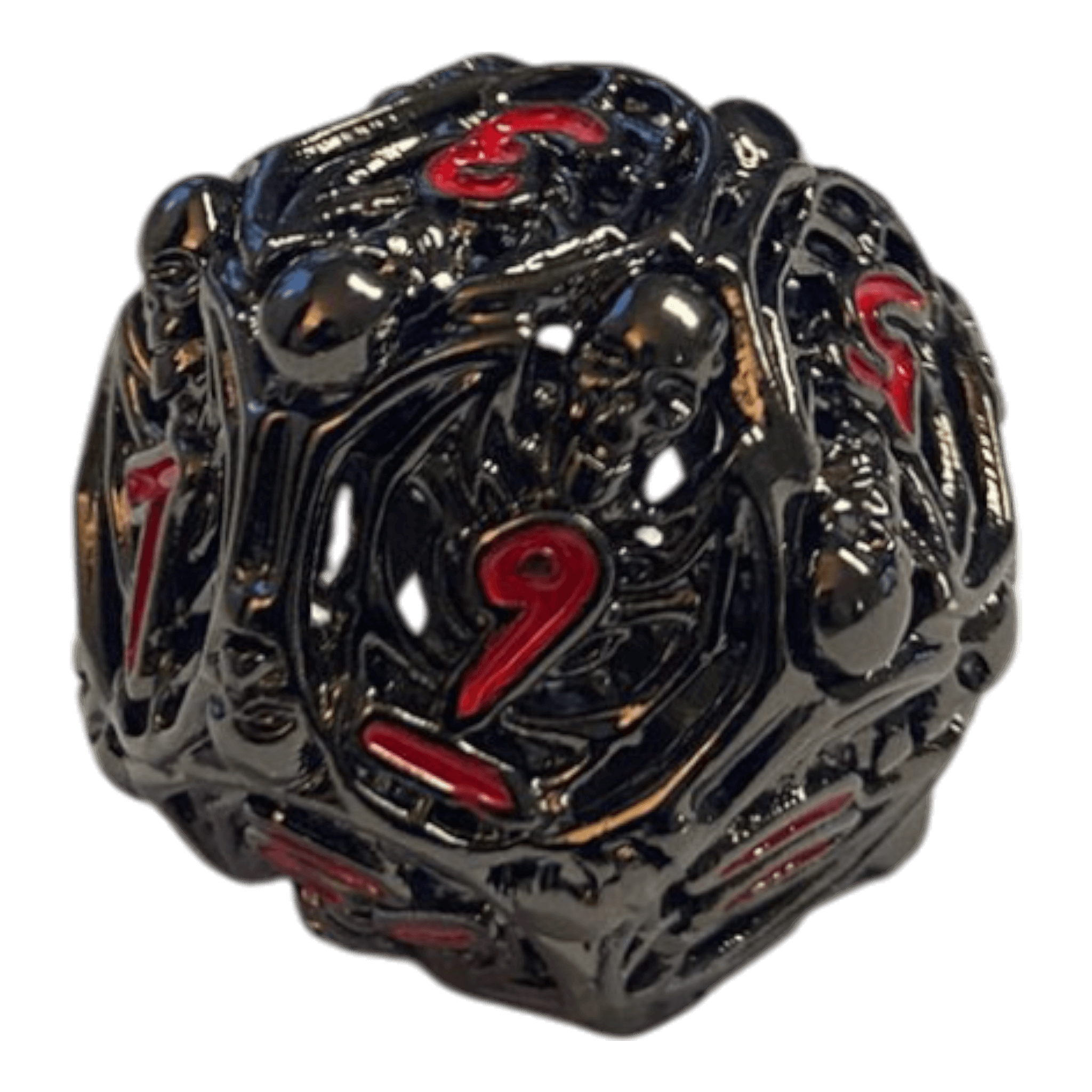 Würfel Stube W12 Totenkopf Metallwürfel (Schwarz mit roten Nummern) - 18mm