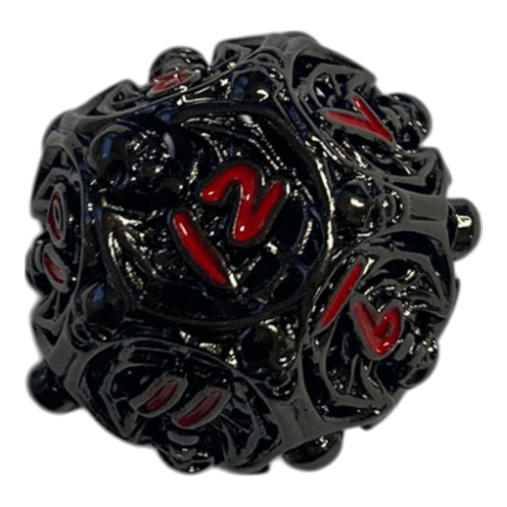 Würfel Stube W12 Totenkopf Metallwürfel (Schwarz mit roten Nummern) - 18mm
