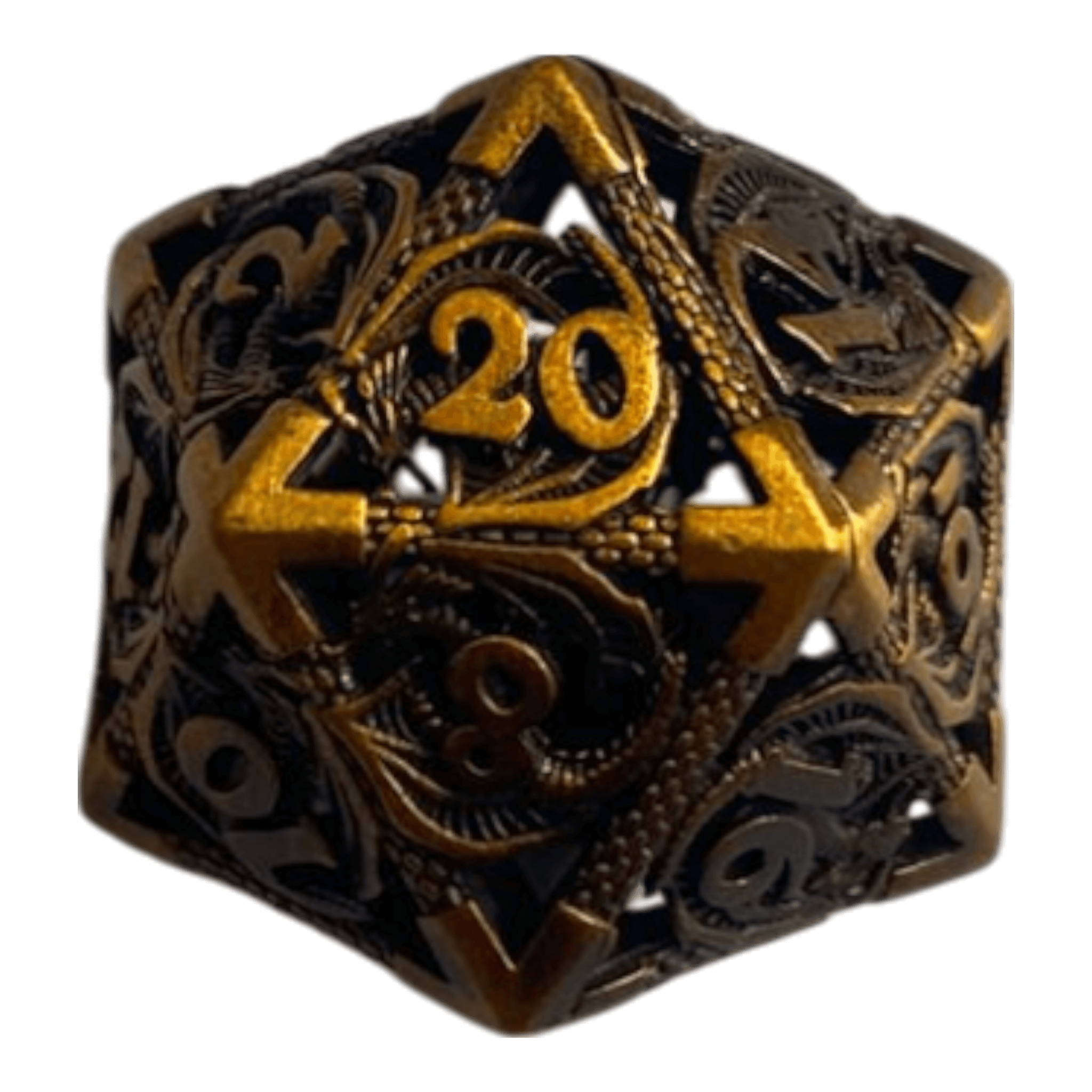 Würfel Stube W20 Metallwürfel mit fliegenden Drachen - Gold  - 18mm