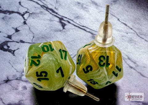 Würfel Stube W20 Ohrring-Stecker Marble Green