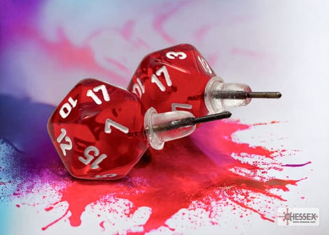 Würfel Stube W20 Ohrring-Stecker Translucent Red