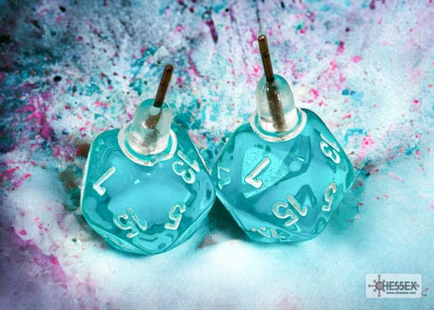 Würfel Stube W20 Ohrring-Stecker Translucent Teal