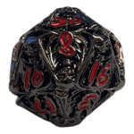 Würfel Stube W20 Totenkopf Metallwürfel (Schwarz mit roten Nummern) - 18mm