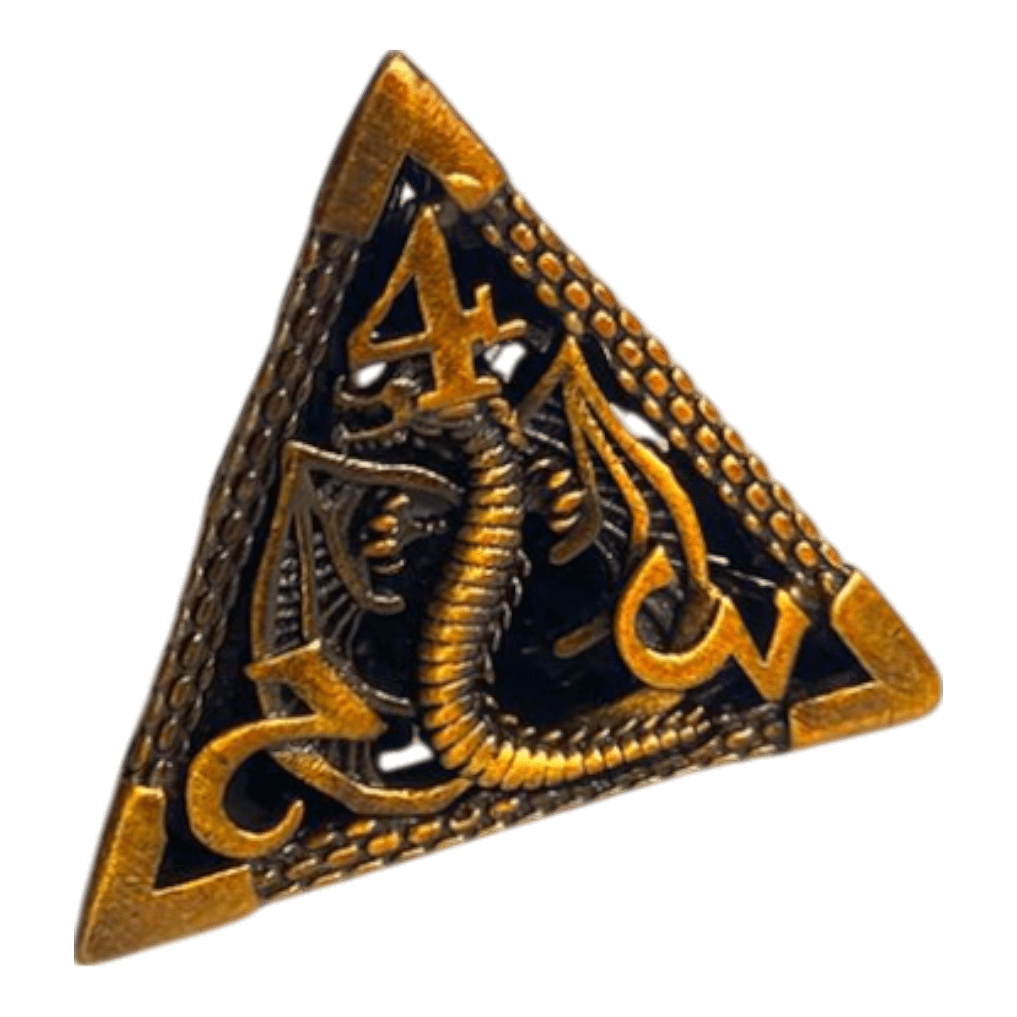 Würfel Stube W4 Metallwürfel mit fliegenden Drachen - Gold  - 18mm