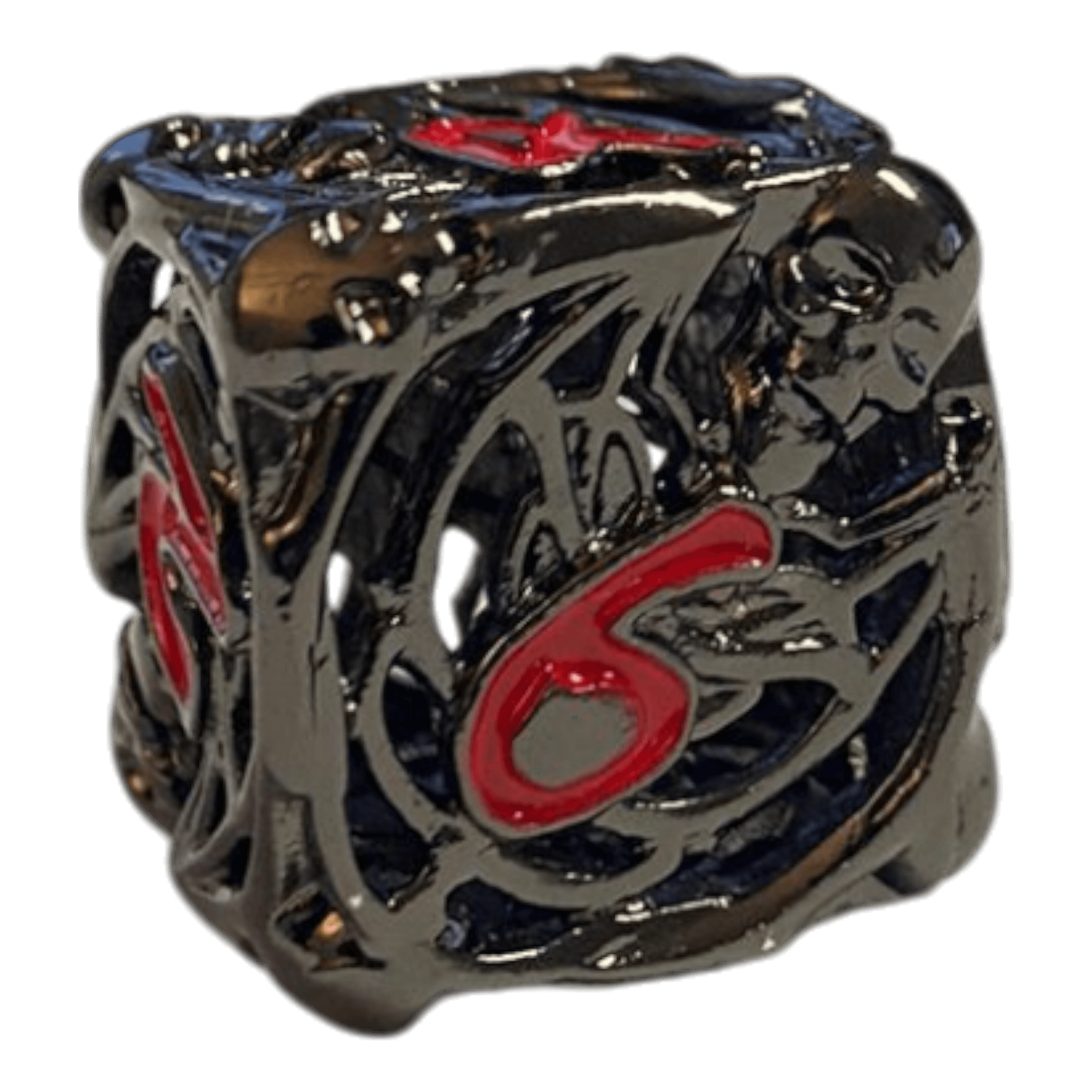 Würfel Stube W6 Totenkopf Metallwürfel (Schwarz mit roten Nummern) - 18mm