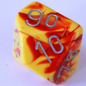 Chessex Gemini Red-Yellow/Silver D10%