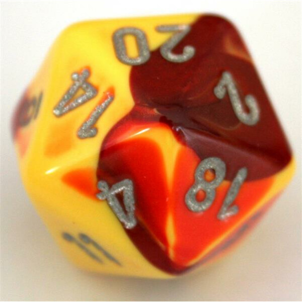Chessex Gemini Red-Yellow/Silver D20