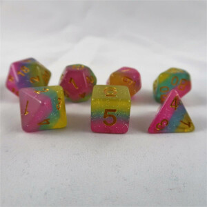 Layer dice pink/blue/yellow with glitter set