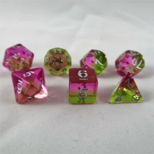 Layer dice translucent green/pink set