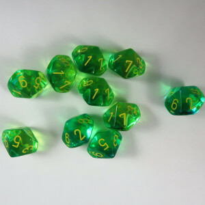 Chessex Gemini translucent green-teal/yellow 10 x W10 Set